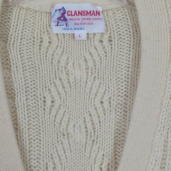 Vintage Clansman Cream Cardigan L English Sport Shops Bermuda Wool Cable Knit - Picture 7 of 14